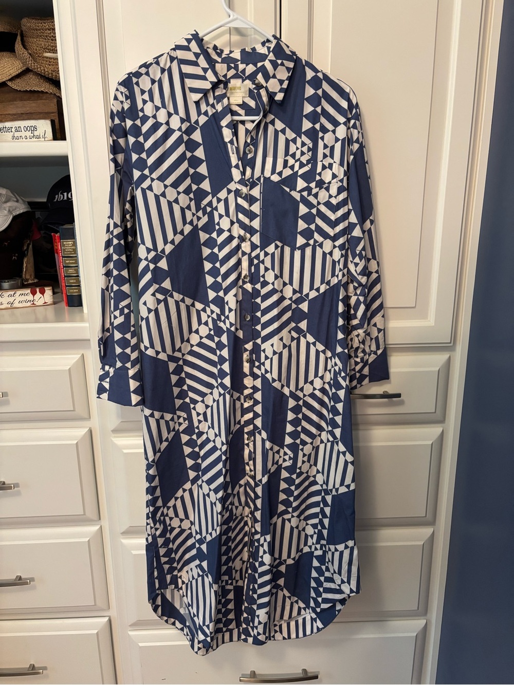 Maeve Navy and White Geometric Shirt Dress. EUC. Small